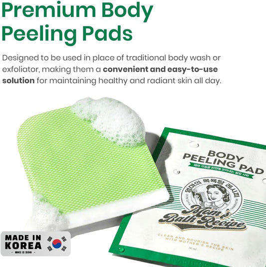 Mom's Bath Recipe Body Peeling Pad Original, All in One Bubble Body Wash & Scrub Gloves with Honey & Yogurt, Exfoliating Mitts for Dead Skin Cells, Skin Retexturizing Pads - 8 Sheets