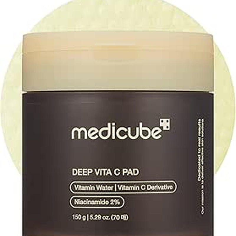 Medicube Deep Vita C Facial Pads, Vitamin C Toner Pads for Uneven Skin Tone, 500,000PPM of vitamin water & 3 types of vitamin, Hydrating & Resurfacing (70 sheets) - ZM Cosmetics