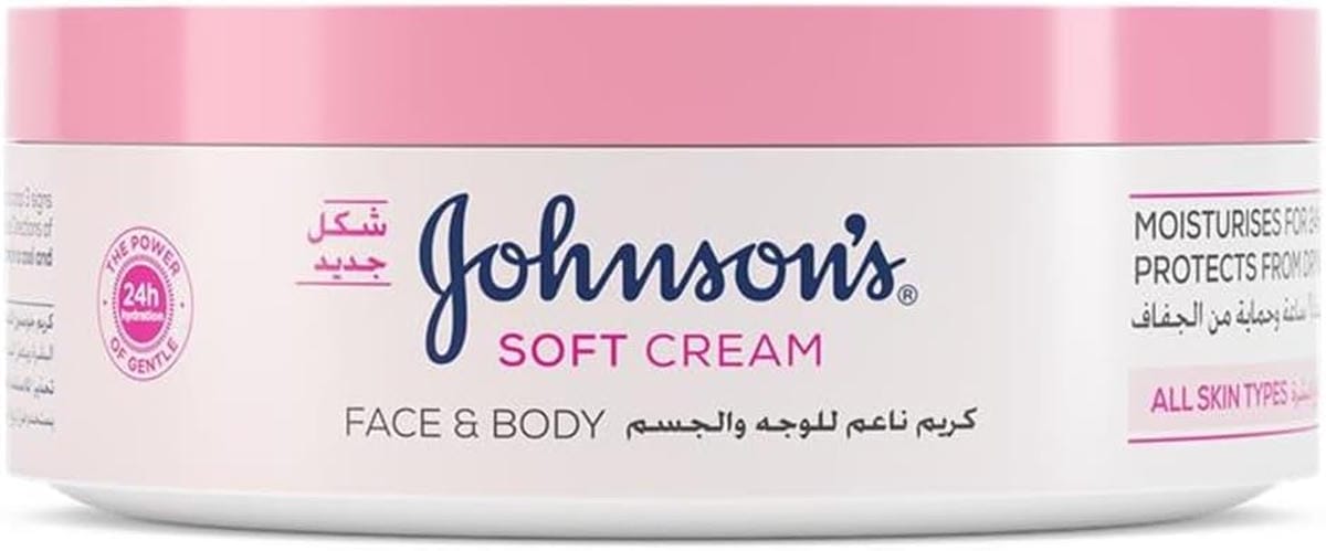 Johnson's 24 Hour Moisture Body Cream, a gentle and hydrating soft formula designed to reduce skin tightness, flakiness, and dullness, providing long-lasting comfort and a healthy glow - ZM Cosmetics