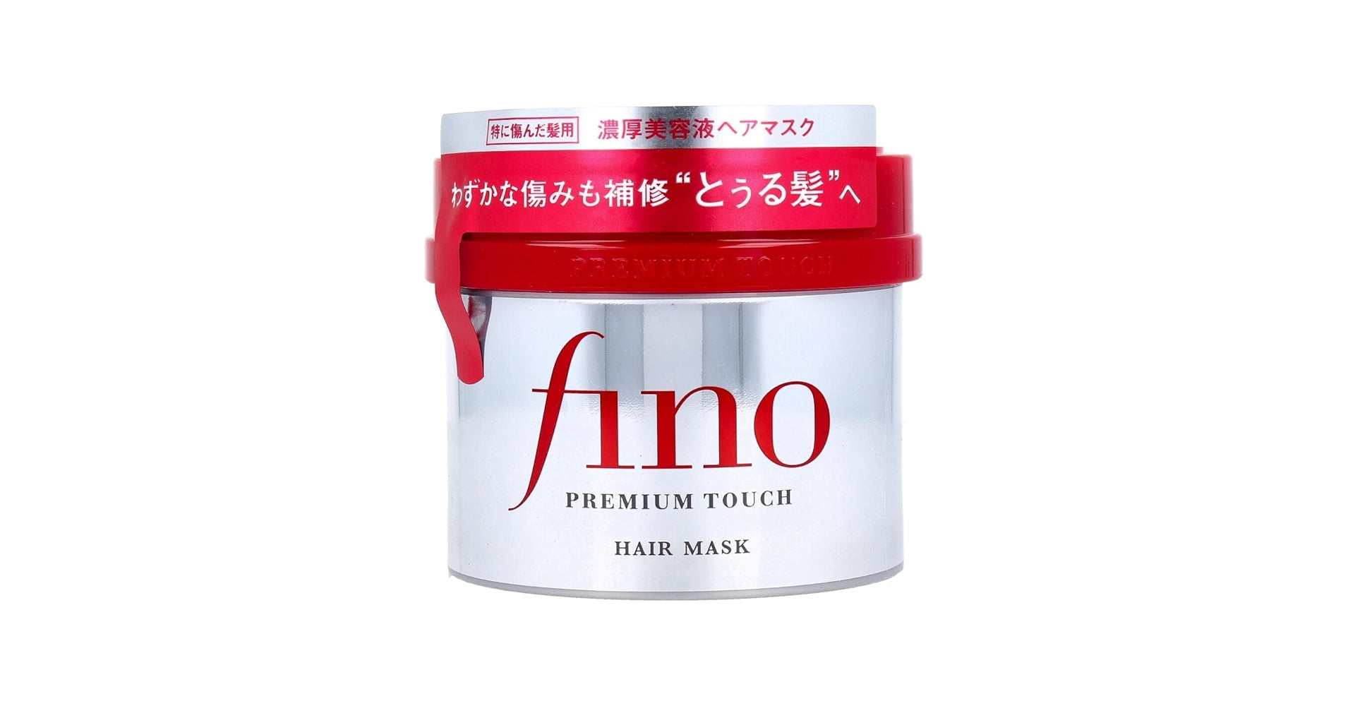 Fino hair mask jar with red lid on a white background