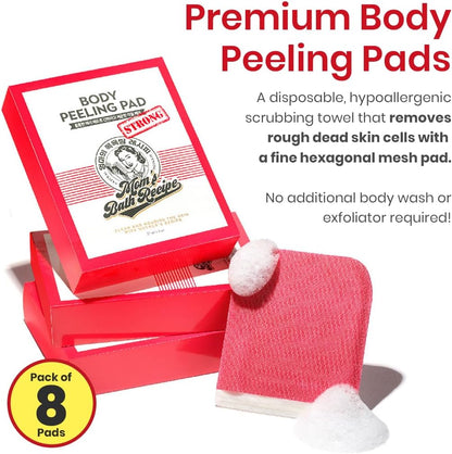 Mom's Bath Recipe Body Peeling Pad Trouble Care, Acne Remover All in One Bubble Body Wash & Scrub Gloves with BHA & Cica, Exfoliating Washcloth for Dead Skin Cells, Body Acne Breakouts, 8 Sheets